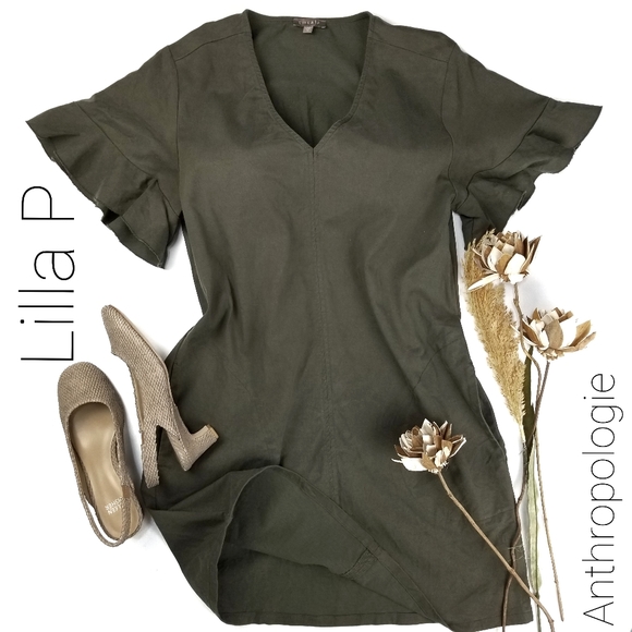 Anthropologie Dresses & Skirts - Anthro Lilla P   Green Tencel Blend Sheat Dress M